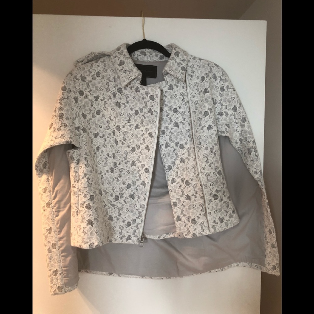 BCBG MaxAzria white and grey cape blazer NWOT